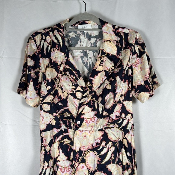 A.L.C. Emery Maritime Midi Dress Navy Multi Floral Asymmetric Belted Romantic 2 - Picture 2 of 16